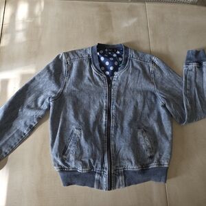 Iris Acid Wash Cropped Bomber Jacket - Polka Dot Lining ✨